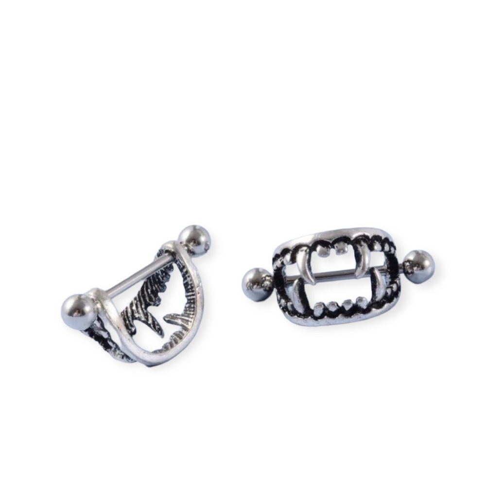 Body Jewelry Stainless Steel Vampire Teeth 14 Gauged Nipple Rings -NEW - Picture 5 of 5